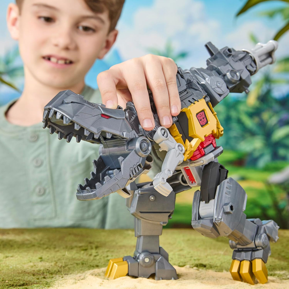 Transformers Cyberworld Grimlock Chomp & Battle 9-Inch Action Figure, Quick Change to Dino Mode, Robot Toys (6+ Years)