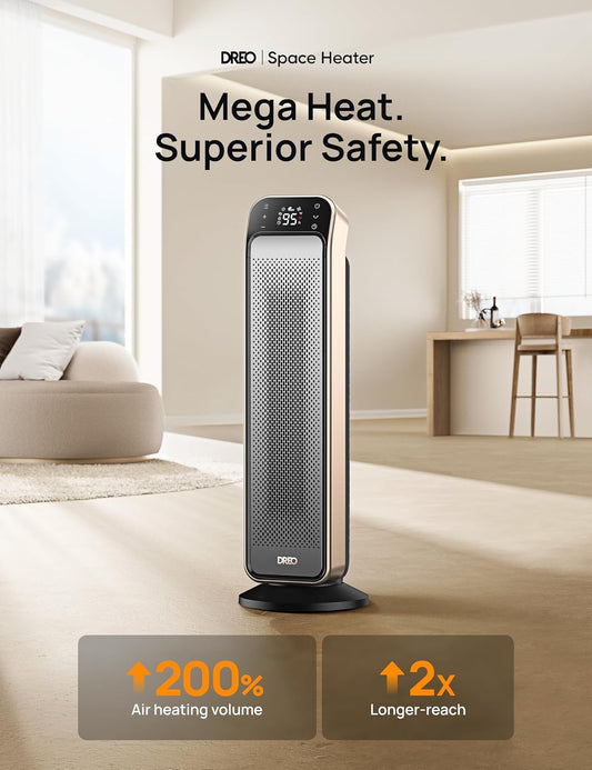 Verwarmer vir Binnenshuis, 25" 11.5vt/s Vinnig Draagbaar m/ Afstandbeheer en Teenbrandprop, 3 Modusse vir Binnenshuise Gebruik Groot Kamer - Goud