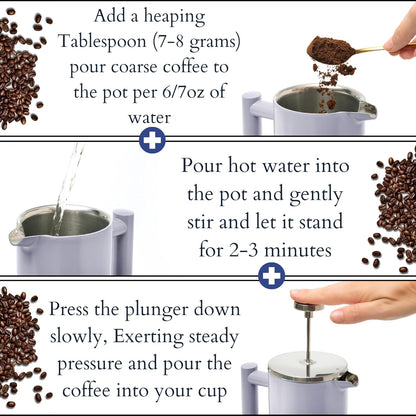 Mixpresso Ligblou Vlekvrye Staal Franse Pers Koffiemaker 26 Oz 770 ml, Dubbelwand-geïsoleerde Franse Pers Vlekvrye Staal, Maklik Skoon Teebrouer, Maklike Druk Duursame Metaalkoffiepers