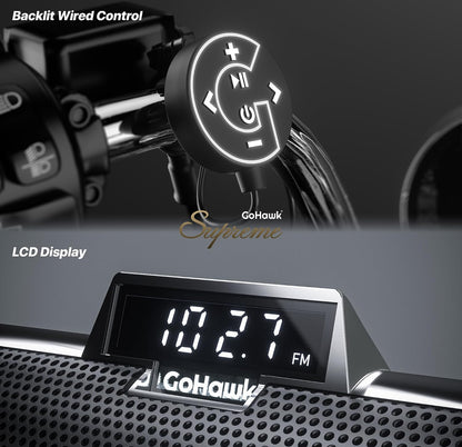 Bluetooth Motorcycle Speakers Waterproof 8-Speaker Radio 600W Aluminum Sound Bar, 4.25" External Speakers, LED light, FM Radio/USB/AUX, Remote Control, Perfect for Harley ATV