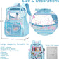 Clear Backpack for Girls Women Transparent Kids Elementary College School Bag Travel Laptop Backpacks Large Bookbags (Blue)