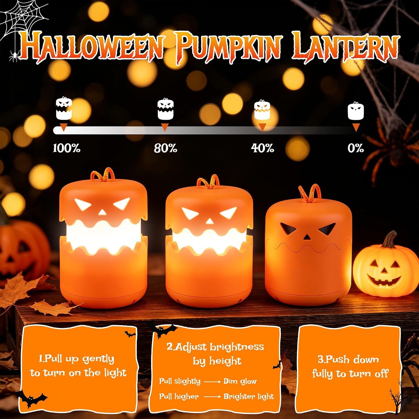 LED Halloween Pumpkin Lantern 2 Pack，Jack O Lantern with Lanyard