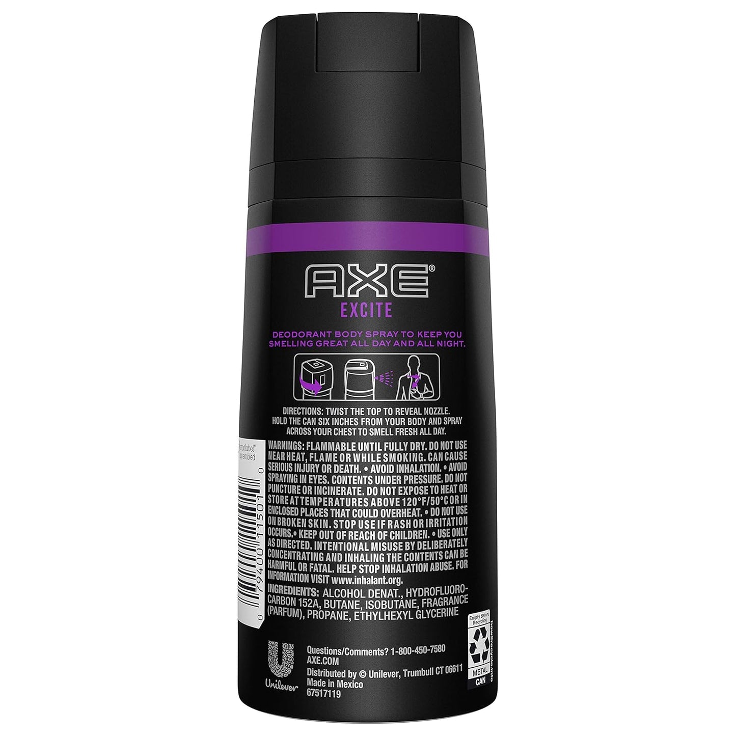 AXE Body Spray for Men, Excite All Day Fresh, 4oz (Pack of 2)