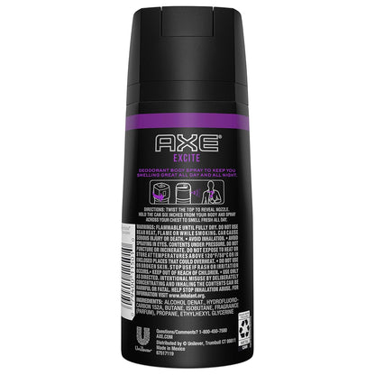 AXE Body Spray for Men, Excite All Day Fresh, 4oz (Pack of 2)