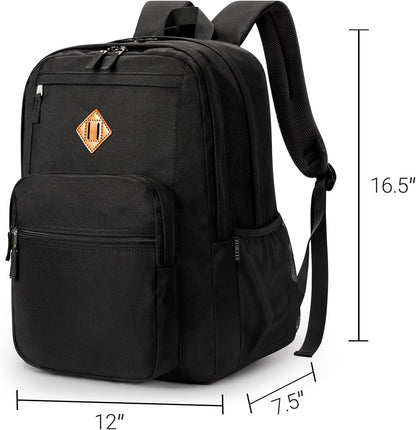 26L Black Backpack for School, College, and Travel: Water Resistant Bookbag with 8 Compartments