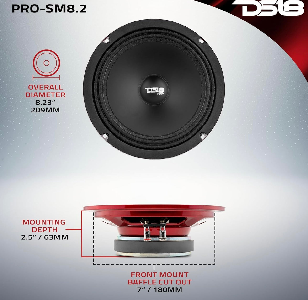 DS18 PRO-SM8.2 8" Slim Loudspeaker – 8 INCHES Midrange - 1PC
