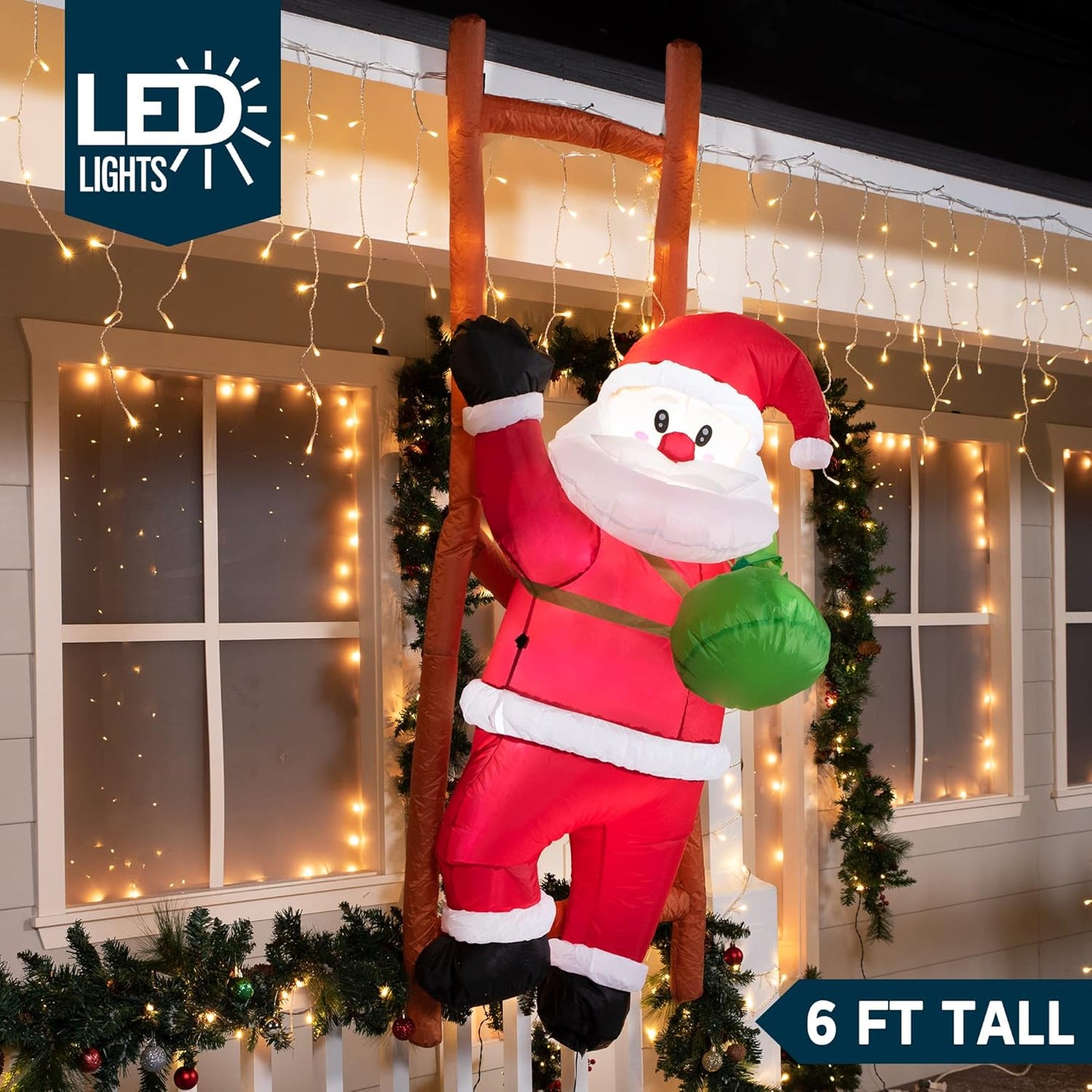 6 FT Christmas Inflatable Climbing Santa Decorations with Build-in LEDs