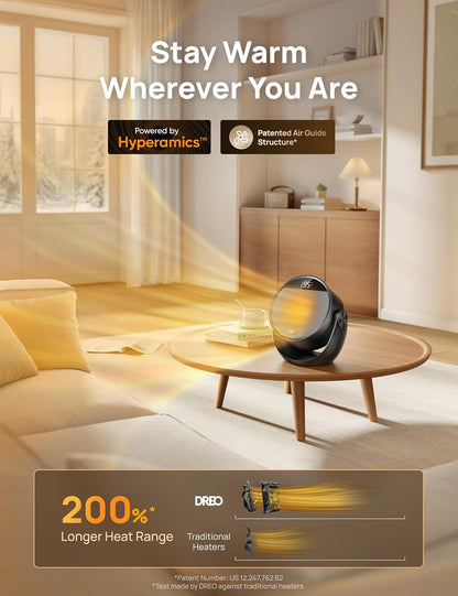 Ruimteverwarmer 1500W, 60° Verstelbare Kanteling, 3.2m/s Draagbare Elektriese Verwarmers vir Binnegebruik m/ Termostaat, 8 Veiligheidsbeskermings, 3 Modusse, Afstandbeheer - Swart