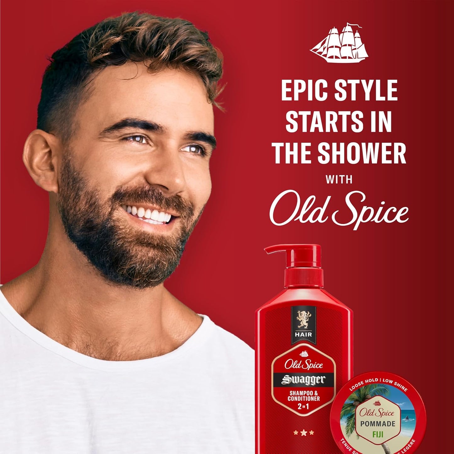 Old Spice Hair Fiji Pomade for Men, Loose Hold, Low Shine, Hair Styling (Twin Pack)