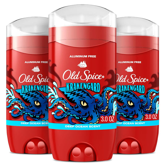 Old Spice Aluminum Free Deodorant for Men, 24/7 Odor Protection, 24/7 Freshness & Lasting Scent - Krakengard w/ Deep Ocean Scent (Pack of 3)