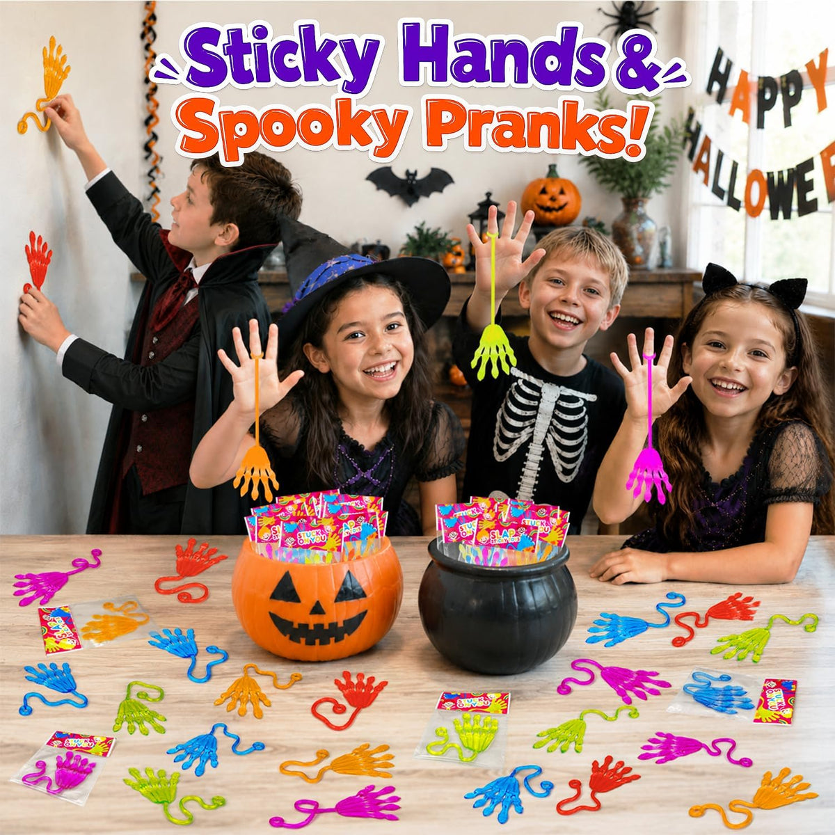 Halloween Sticky Hands Party Favors 24-60 PCS, Trick or Treat Toys for Kids