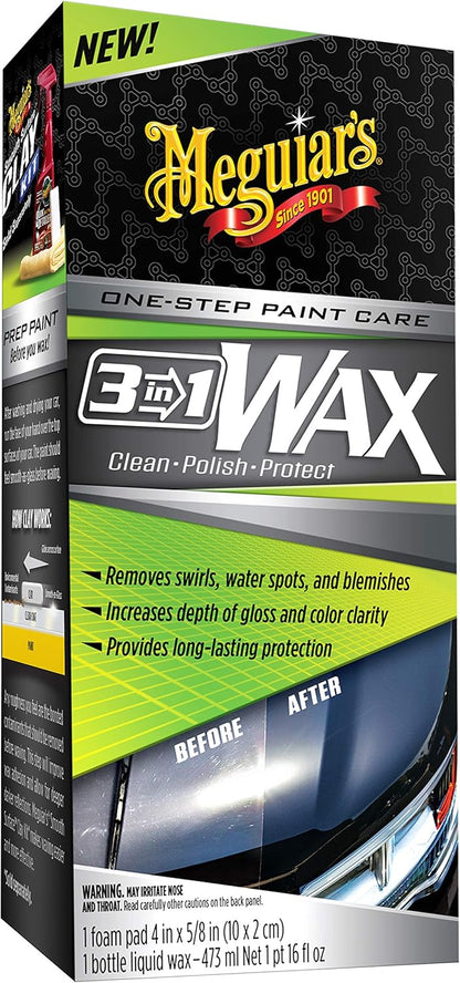 Meguiar’s 3-In-1 Wax – Gevorderde Skoonmaakwas wat Defekte en Krapverwydering, Karpolering vir ’n Hoë Glans Saamsmelt (16 Oz)