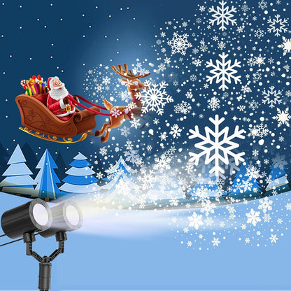 Christmas Double Head Snowflake Projector  Upgraded Multi-Mode, High Brightness, 360°Rotating, Waterproof - White
