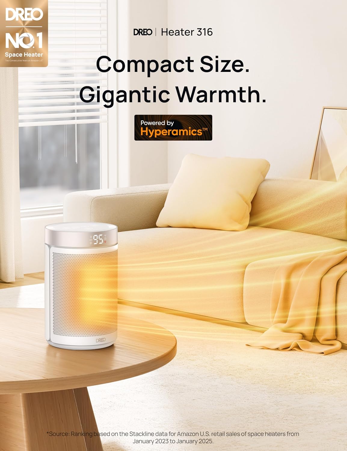 Portable Electric Space Heaters for Indoor Use with Thermostat and Remote Digital Display, 12H Timer, 5 Mode, 1500W PTC Ceramic - WHITE