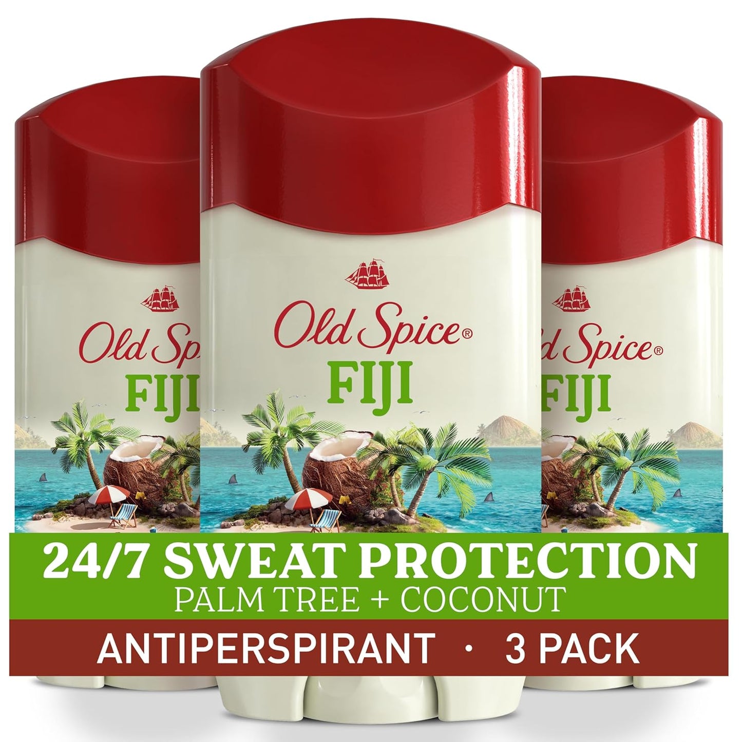 Old Spice Dry Feel Antiperspirant Deodorant for Men, 24/7 Freshness,Sweat & Odor Protection- Fiji with Palm Tree + Coconut Scent (Pack of 3)