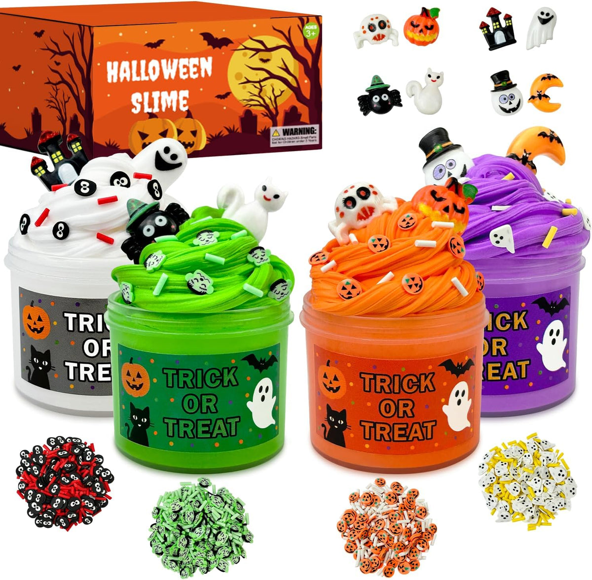 Halloween Slime Kit Toys for Kids 4-12 PCS, Non Candy Treats Party Favors