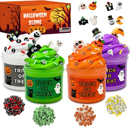 Halloween Slime Kit Toys for Kids 4-12 PCS, Non Candy Treats Party Favors