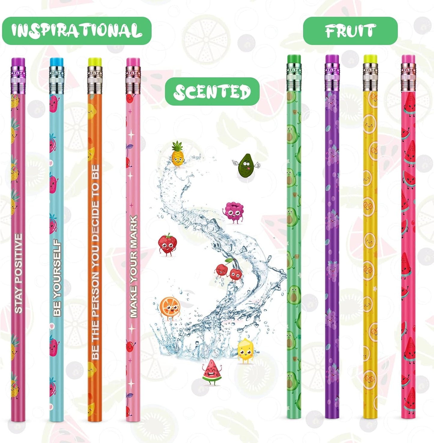 200 Pcs Scented Pencils Bulk for Kids Inspirational Cute Fun Wood Smelly Pencils with Erasers