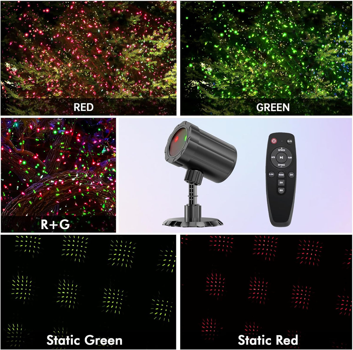 Christmas Projector Lights  Red & Green Starlight 3 Modes w/ Remote and Timer Projection Lights, IP65 Waterproof