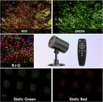Christmas Projector Lights  Red & Green Starlight 3 Modes w/ Remote and Timer Projection Lights, IP65 Waterproof