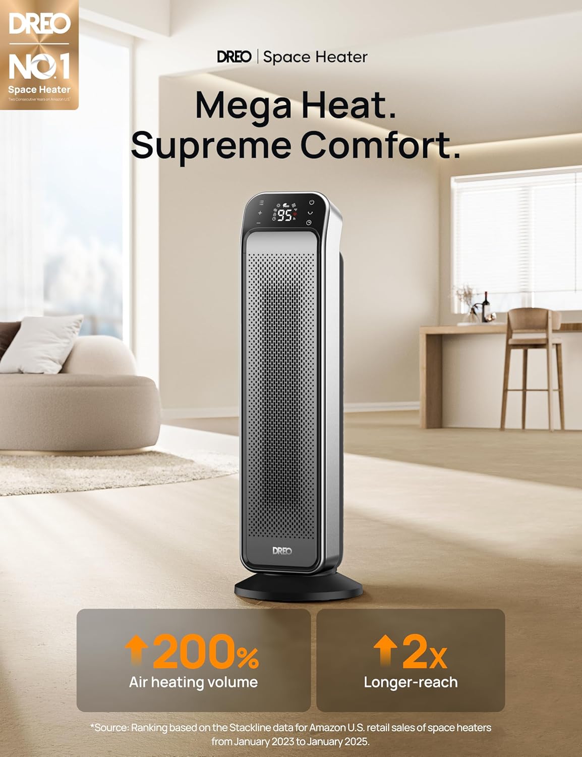 Verwarmer vir Binnenshuis, 25" 11.5vt/s Vinnige Draagbare Verwarmer met Afstandbeheer en Termostaat, 3 Modes vir Binnenshuise Gebruik Groot Vertrek - Silwer