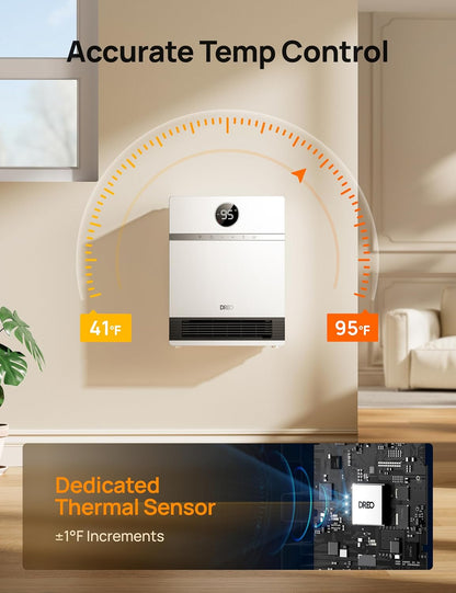 Slim Muurverwarmer, IP24 Elektriese Ruimteverwarmer met ALCI-prop vir Binnenshuise Gebruik, 30° Ossillasie, Verstelbare Termostaat, Afstandbeheer, Werk met Alexa, 24H Tydhouer