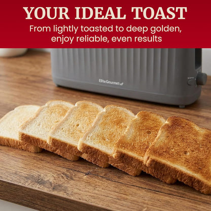 Gourmet Slim Broodrooster met Twee Langgleuwe, Koelaanraak-omhulsel, 6 Verbruiningsvlakke, Ekstra-wye 1.5" Gleuf vir Artisan Brood, Bagels, Wafels en Engelse Muffins - Grys
