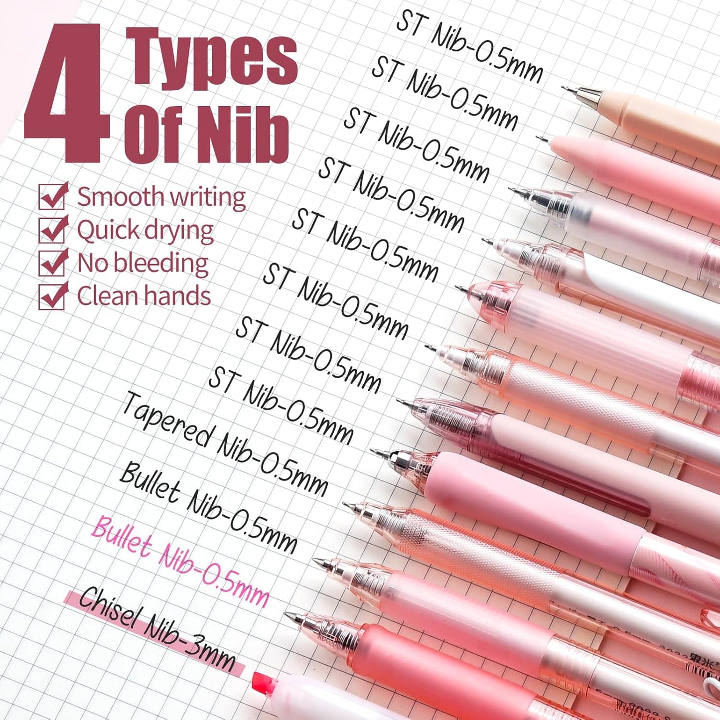 Rose Series Gel Pens, Cute Writing Pens w/ Black & Pink Ink, 0.5 mm Smooth Fine Point School Office Supplies Aesthetic Desk Accessories for Women - Set of 12