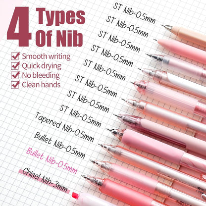 Rose Series Gel Pens, Cute Writing Pens w/ Black & Pink Ink, 0.5 mm Smooth Fine Point School Office Supplies Aesthetic Desk Accessories for Women - Set of 12