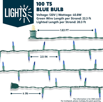 Blue Christmas String Lights,100 CT/  22.3FT Fairy Tree Lights Plug Decorations - Green Wire