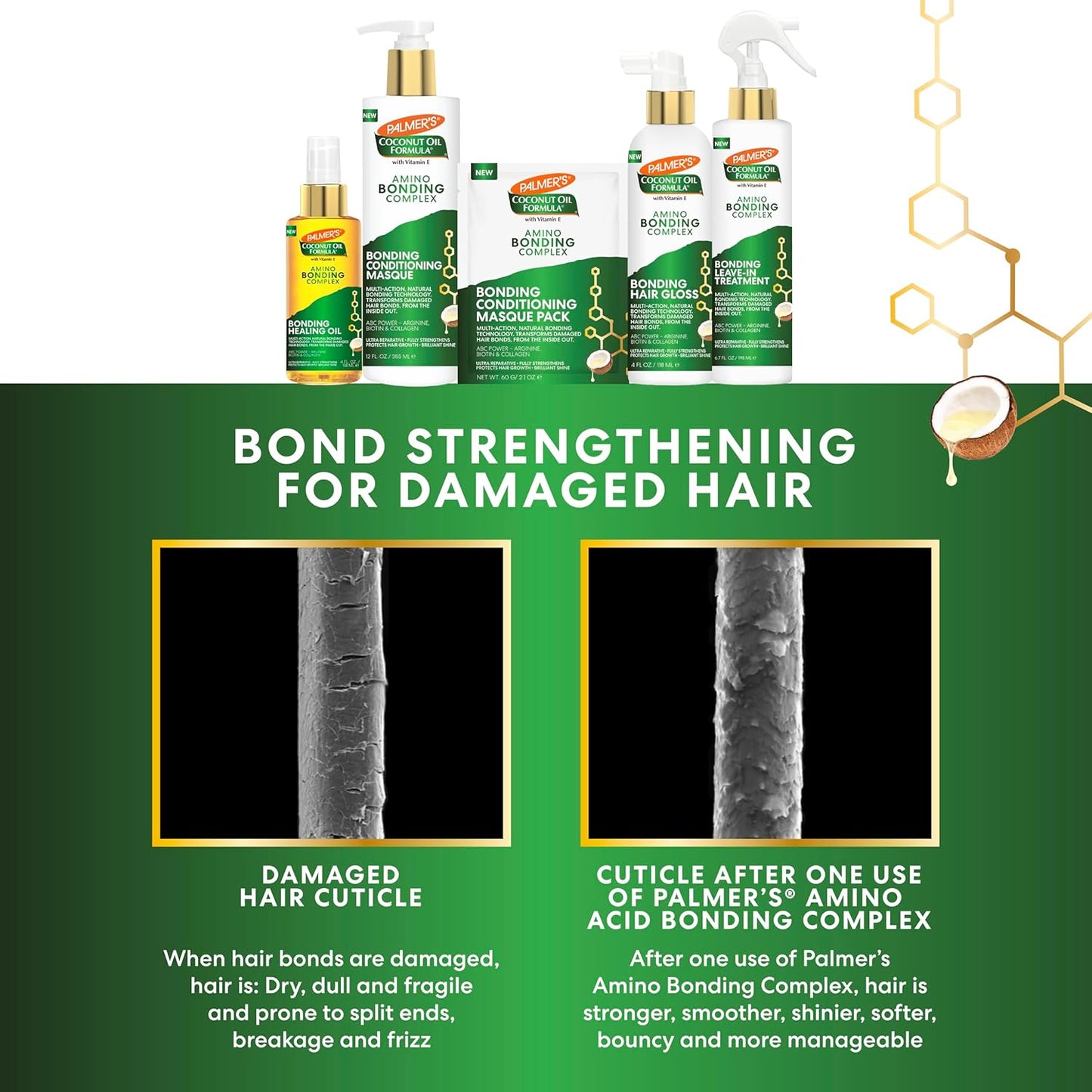Palmer's Amino Bonding Complex Hair Mask, Intense Conditioning Masque Pack with Coconut Oil & Vitamin E, Heat Protectant, Anti Frizz, Adds Shine -1 oz (Pack of 6)