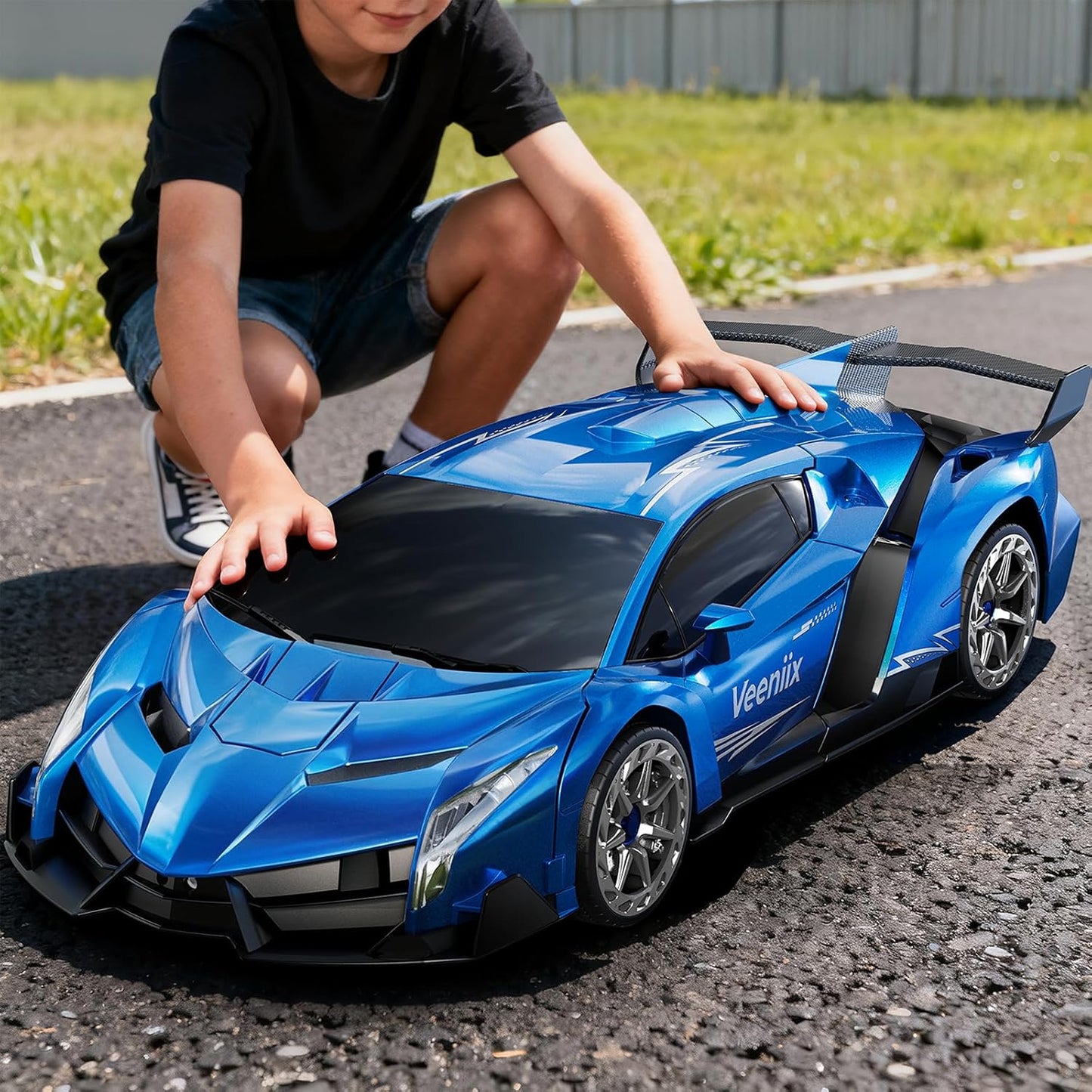 V991 Transform Remote Control Big Size, 2 Rechargeable Batteries for 70Min, 2.4GHz Gesture Sensing, One-Key Deformation, Robot Toys - (Blue)