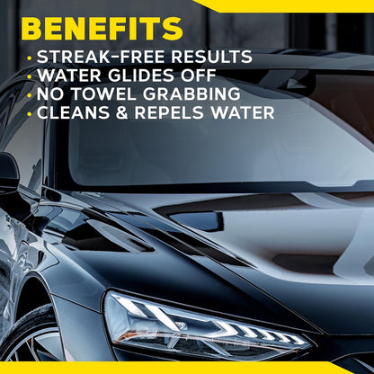 Meguiar's Ultimate Glass Cleaner & Water Repellent - Premium Glas- en Vensterskoonmaker Reënweerder wat Sigbaarheid in Reën Verbeter - (16oz)