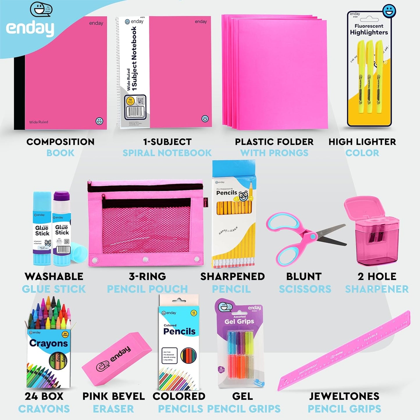 Back to School Supplies for Kids, Pink School Supply Box Premium Quality Kids School Supplies Kit, Kindergarten School Supplies for Girls and Boys, 71 Piece Set