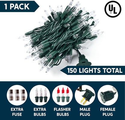 Deursigtige Kersfees Stringligte Binne, 150CT Mini Warm Wit Feetjieligte, 31.2FT Beligtingsdekor Groen Draad