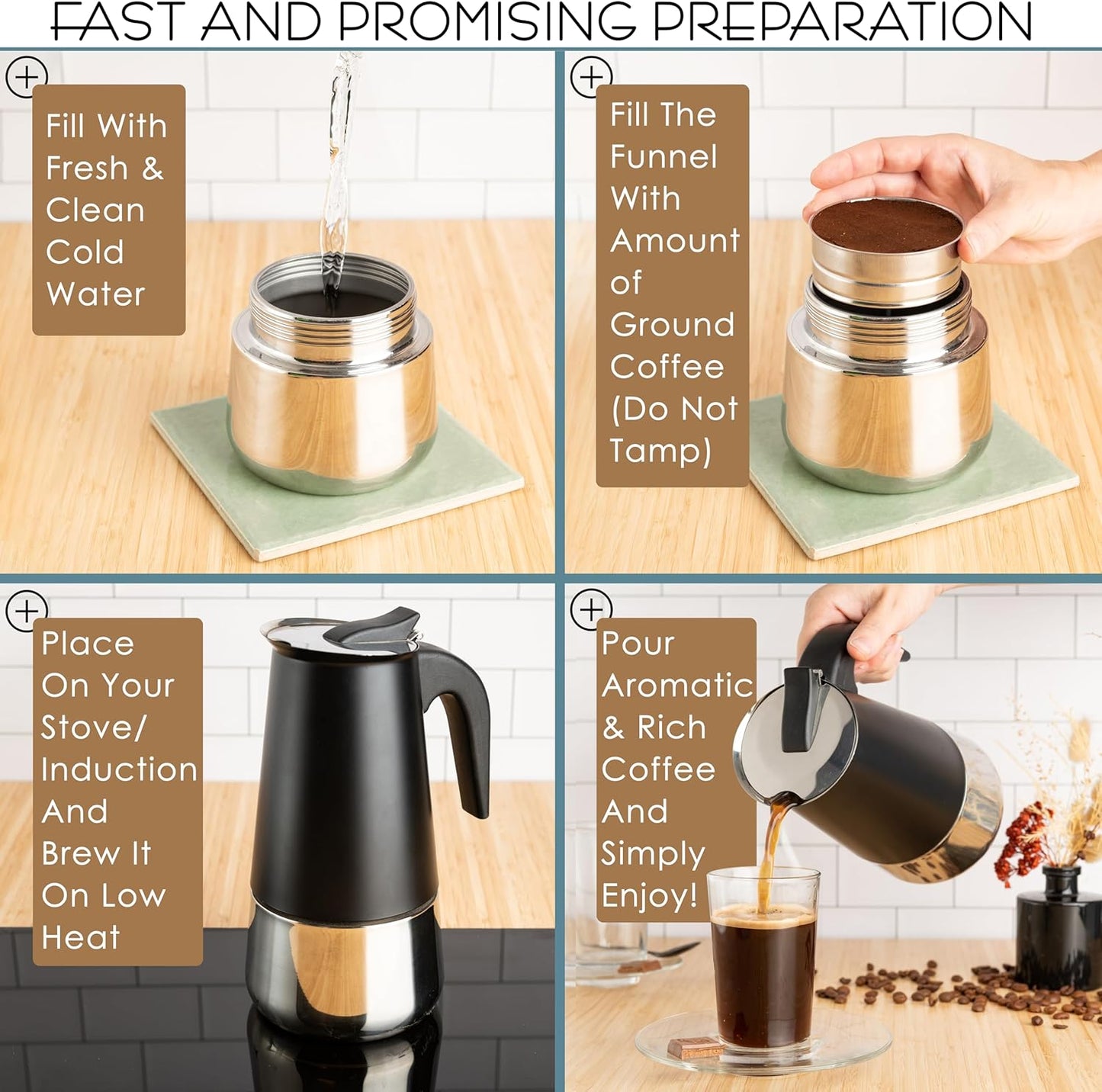 Mixpresso Swart 9 Koppie Greca Stofplaat-Espressopot 450ml/15oz, Mokapot met Koffieperkolator-ontwerp, Vlekvrye Staal Stofplaat-Koffiemaker vir Kamp- of Tuisgebruik, Italiaanse Stofplaat-Espressomaker