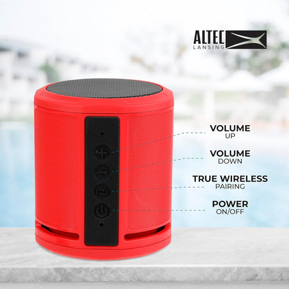 Altec Lansing HydraOrbit - Waterdigte Bluetooth-luidspreker, Liggewig en Draagbare Luidspreker vir Reis en Buiteluggebruik, Rooi