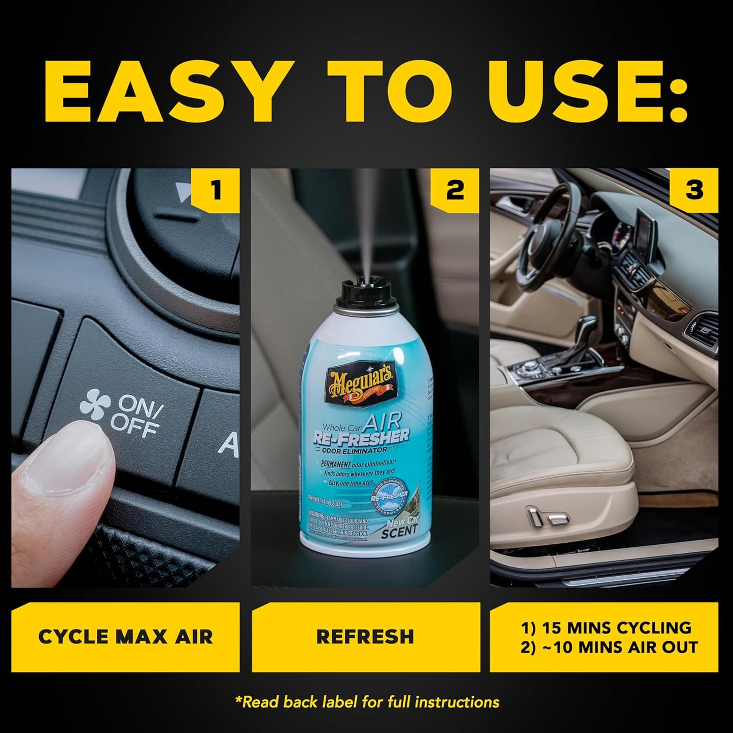 Meguiar's Heelmotor Lugverfrisser Reukverwyderaarsproei – Nuwe Motorgeur (57g)