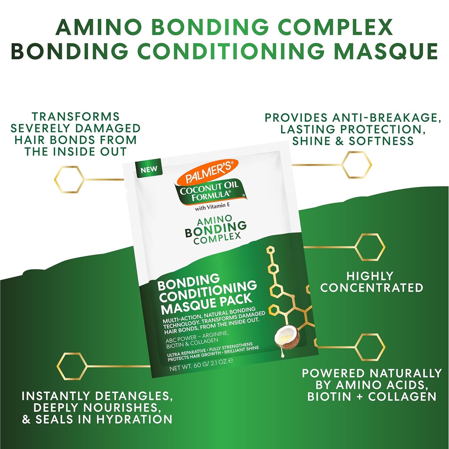 Palmer's Amino Bonding Complex Hair Mask, Intense Conditioning Masque Pack with Coconut Oil & Vitamin E, Heat Protectant, Anti Frizz, Adds Shine -1 oz (Pack of 6)