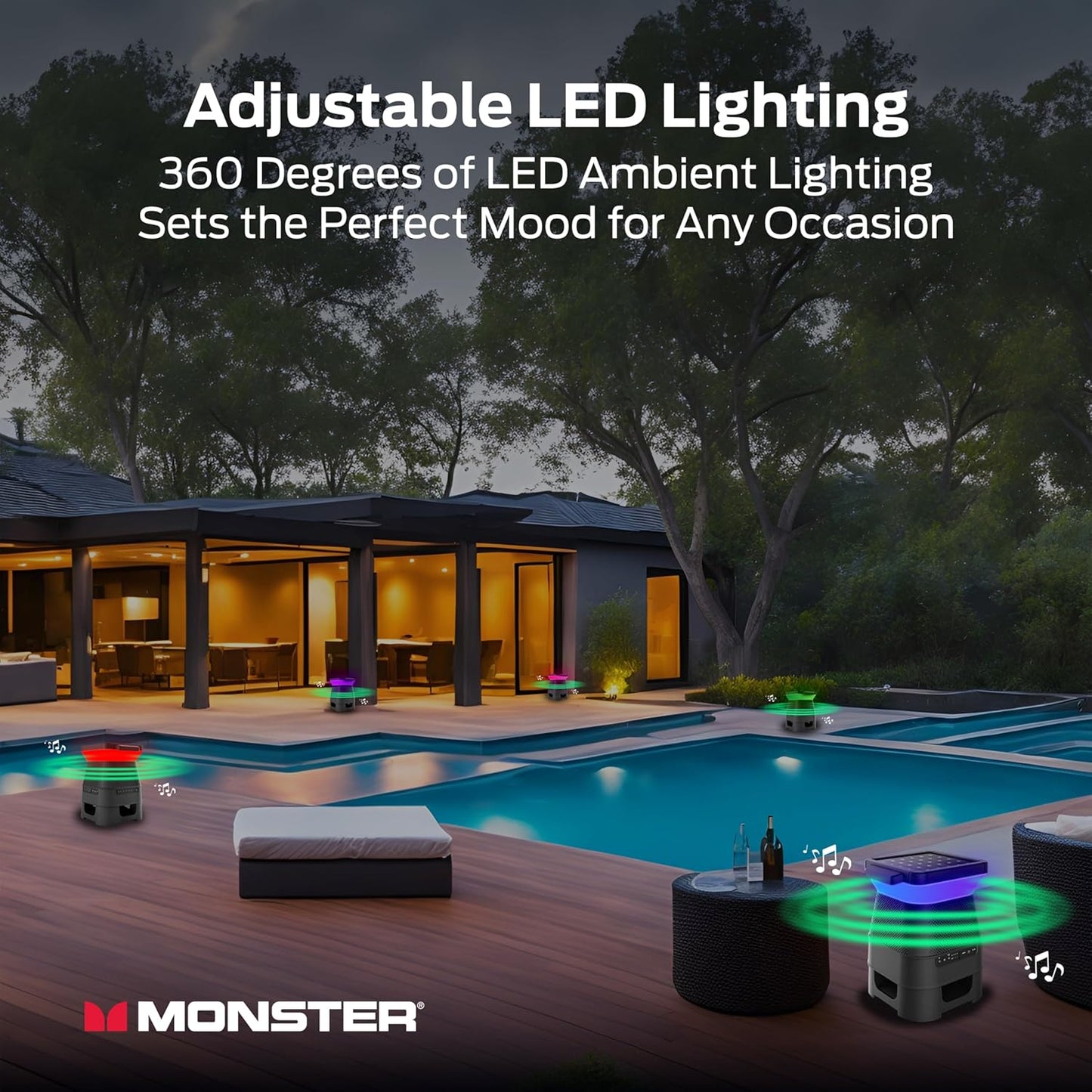 Monster Solar X Speaker - Bluetooth Wireless Solar Powered 360 Degree Sound with LED, Easy Connect, 8 Hours of Playtime and 30W Bass