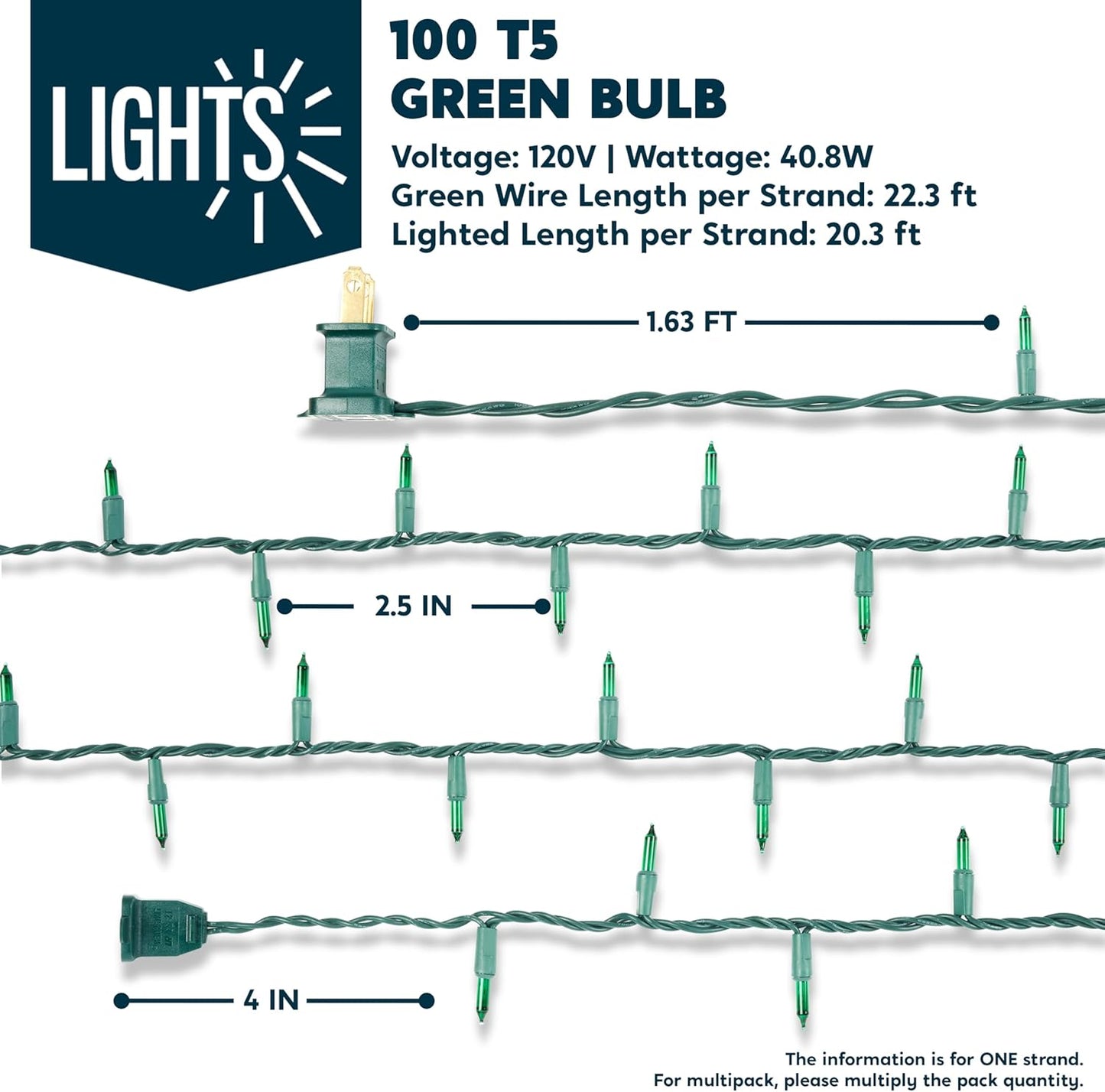 Green Christmas String Lights,100 Ct / 22.3FT Tree Lights Plug in  Decorations - Green Wire