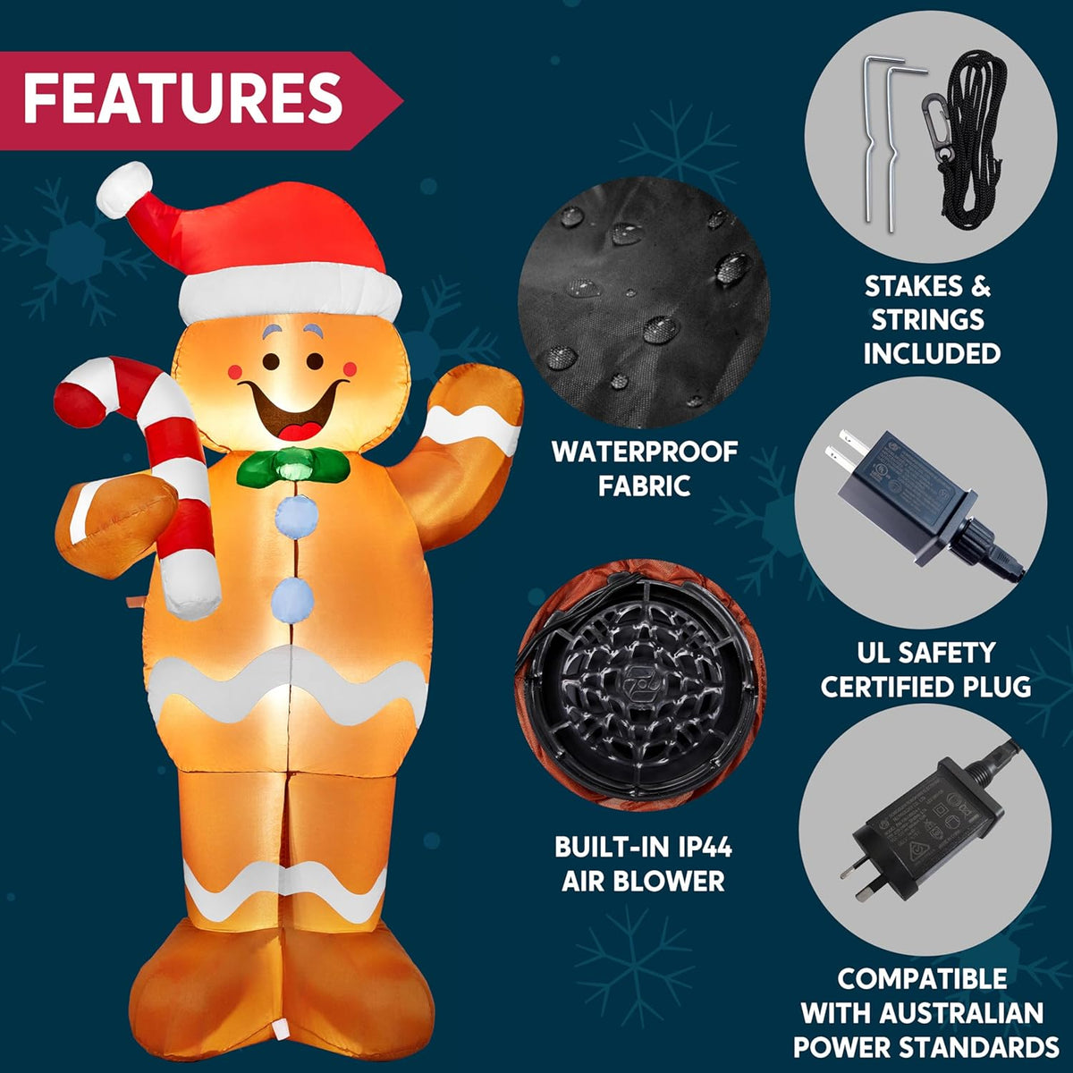 5 FT Christmas Inflatable Decorations, Christmas Blow Ups Gingerbread Man Yard w/ Candy Canes Decor