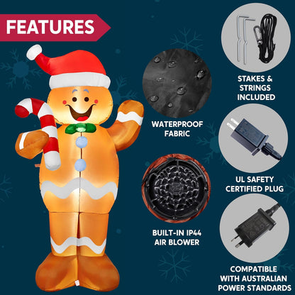 5 FT Christmas Inflatable Decorations, Christmas Blow Ups Gingerbread Man Yard w/ Candy Canes Decor