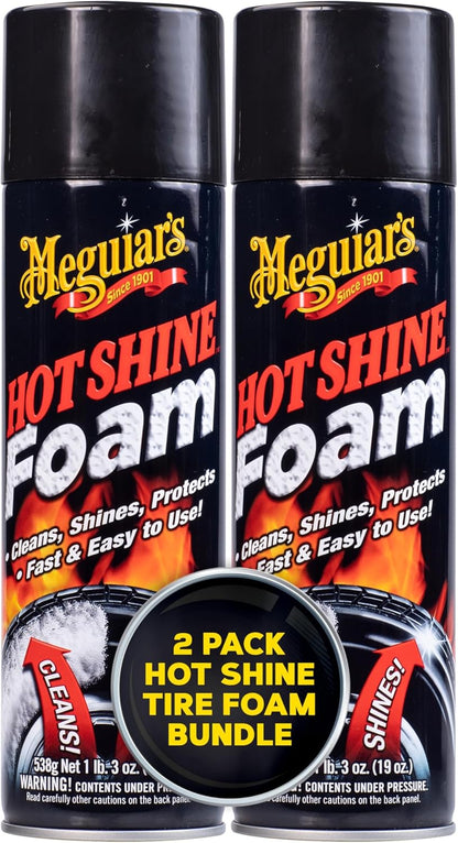 Meguiar's Hot Shine Tire Foam Bandglans vir Glansende, Ryk Swart Bande - (19 Oz) Spuit (Pak van 2)