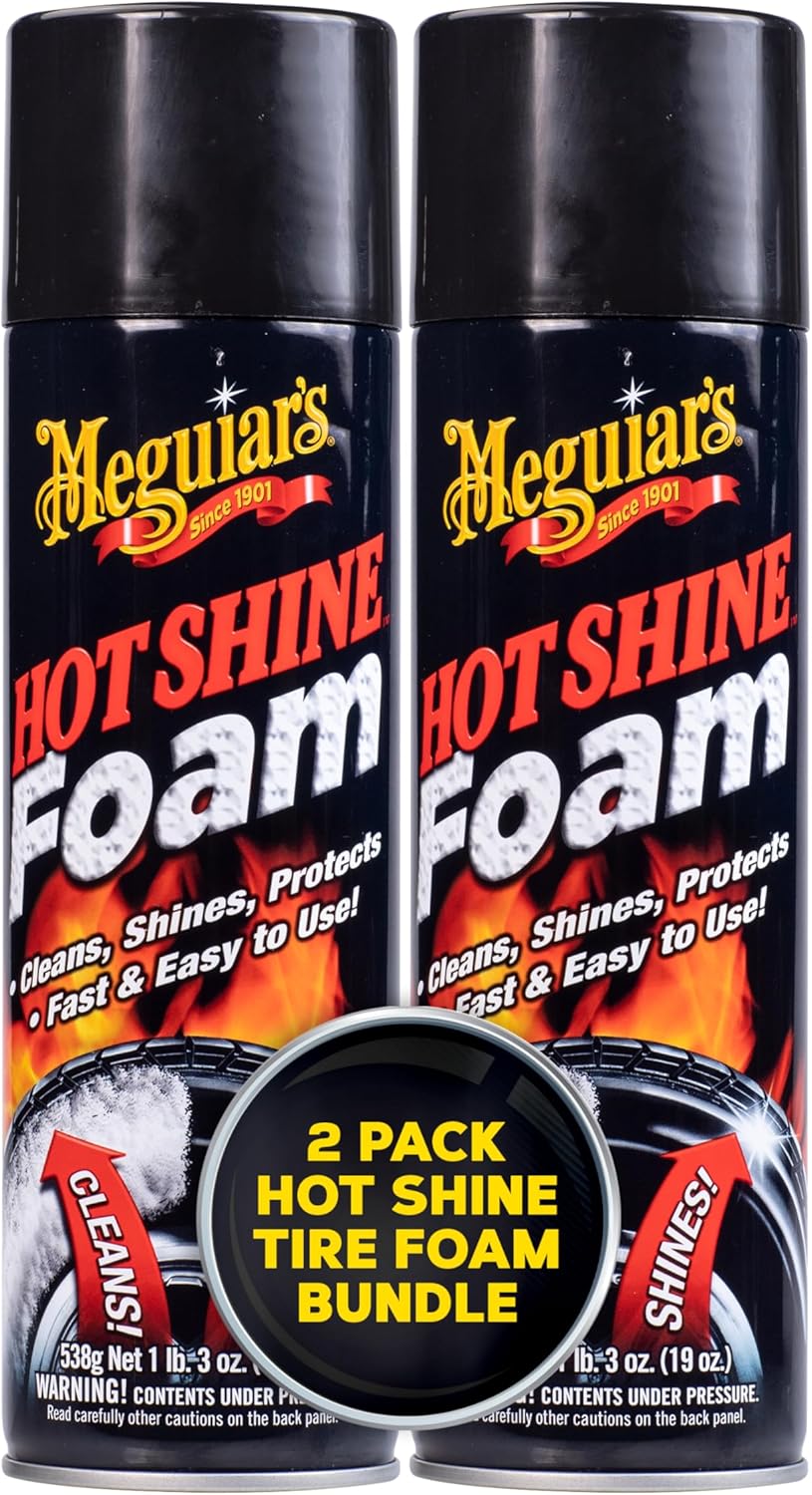 Meguiar's Hot Shine Tire Foam Bandglans vir Glansende, Ryk Swart Bande - (19 Oz) Spuit (Pak van 2)
