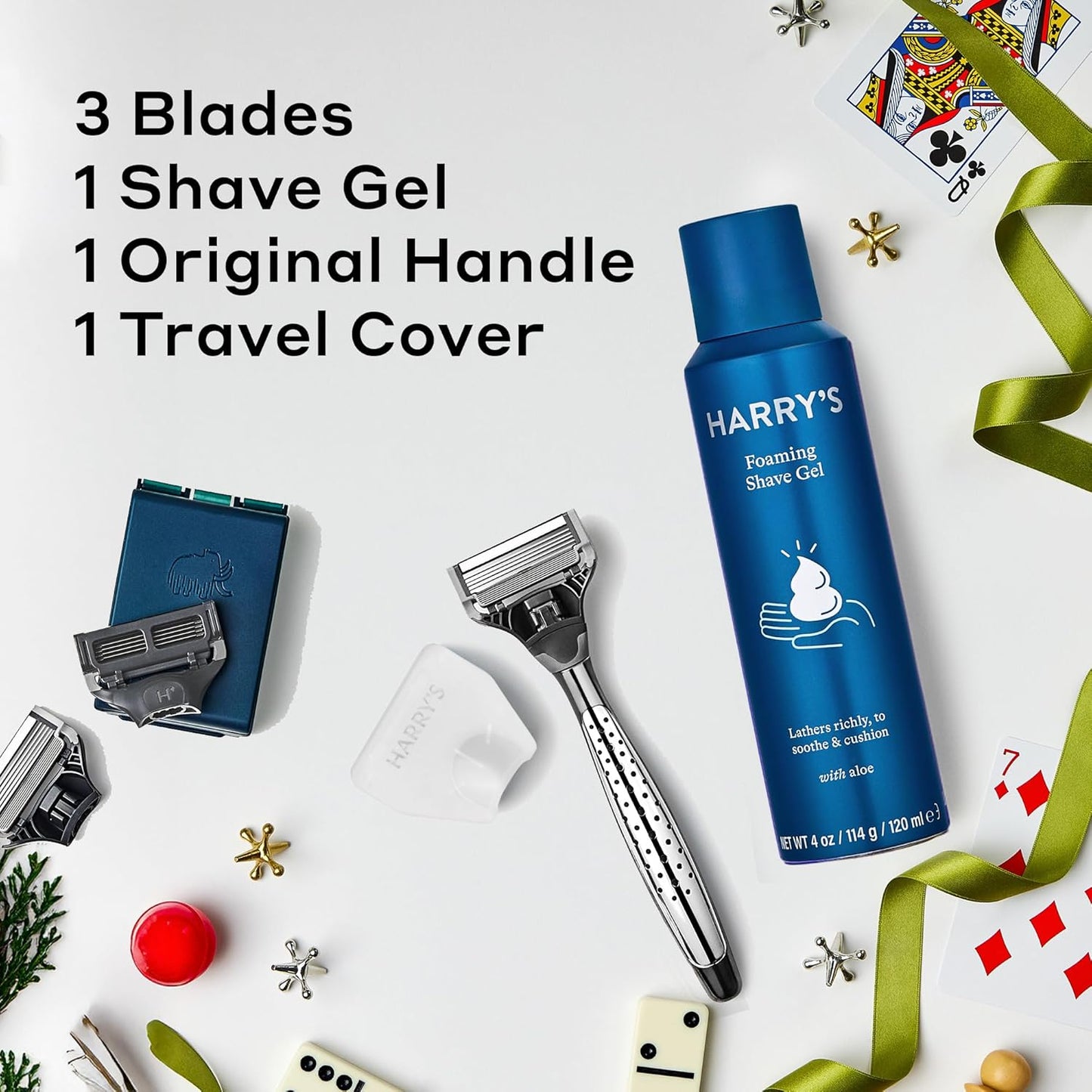 Shaving Kit for Men - 1 Razor Handle 3 Original Razor Blade Refills, 4 oz Foaming Shave Gel & Travel Blade Cover - (Obsidian Chrome)