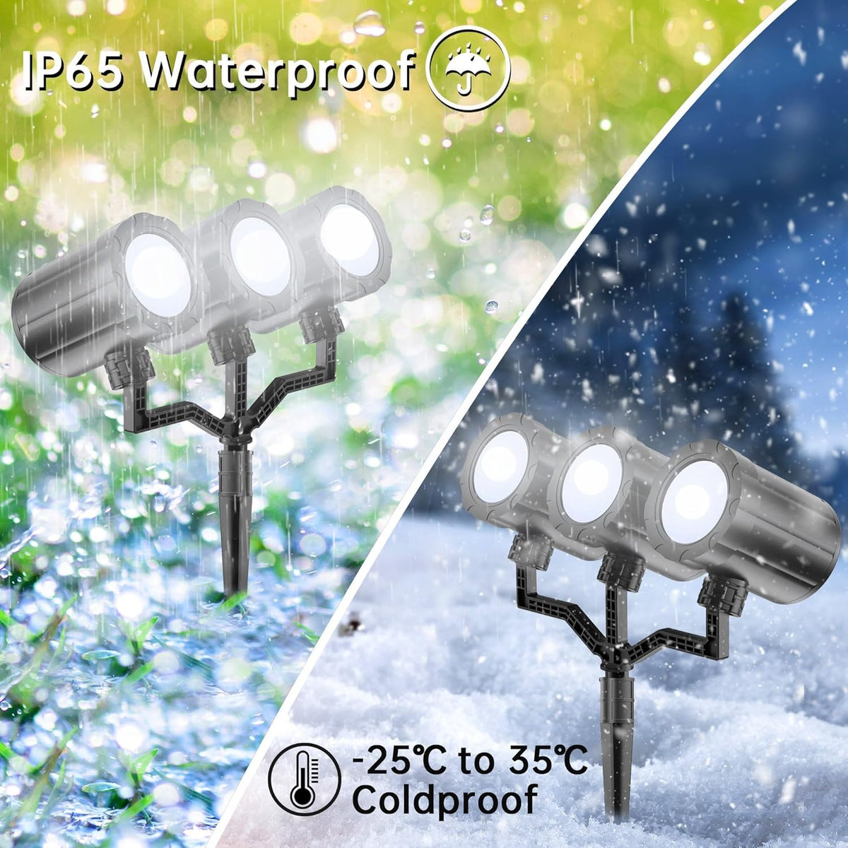 Christmas Three Head Snowflake Projector  Upgraded Multi-Mode 360°Rotating, Waterproof Holiday Decorations - White