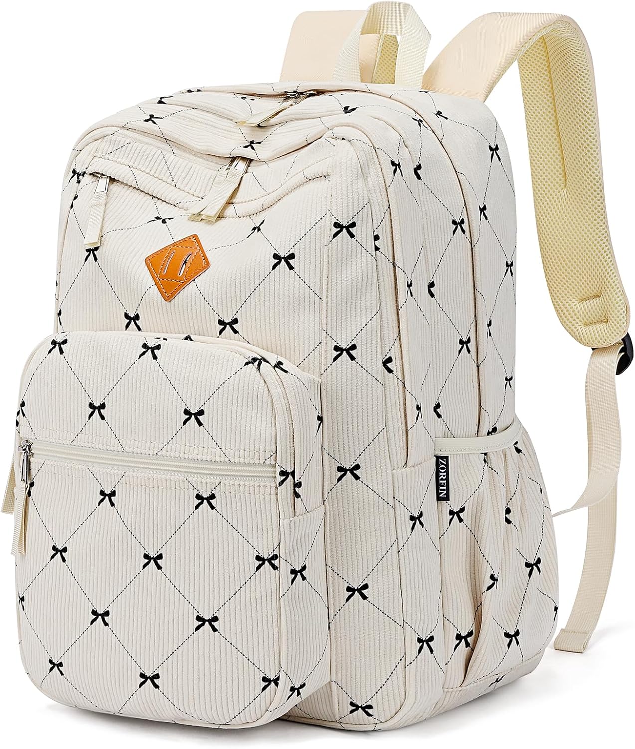 26L Backpack for School, College, and Travel: Corduroy Bookbag with 8 Compartments - Bowknot