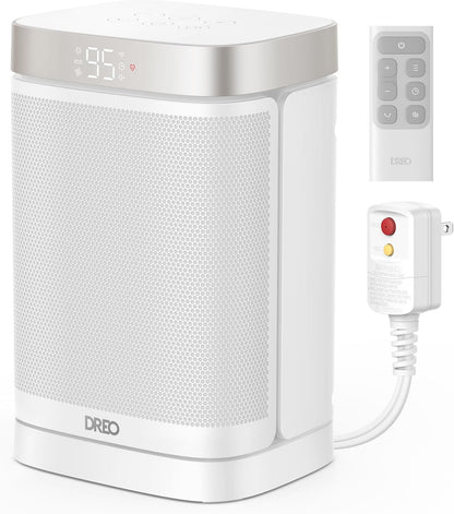Verwarmer 1500W Veilig en Stil PTC Keramiekverwarmer, 5-35°C Digitale Termostaat, 70°Ossillerend, Afstandbeheer, ALCI Veiligheidsproppie, 12h Tydhouer, 5 Modes - Wit