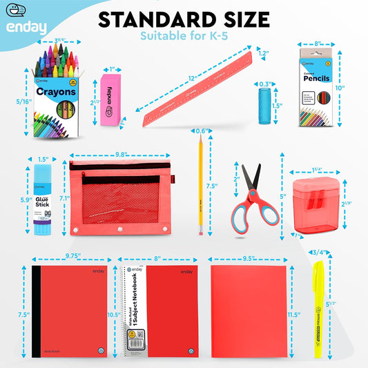 Terug Skool Toe Benodigdhede vir Kinders, Rooi Skoolbenodigdhedehouer Premium Gehalte Kinder Skoolbenodigdhede Kit, Kleuterskool Skoolbenodigdhede vir Dogters en Seuns, 78 Stuk Stel